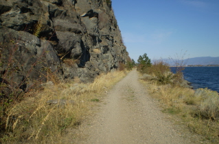 Further north of Windmill Point, north end of Skaha Lake can be seen, Kettle Valley Railway Okanagan Falls to Penticton, 2010-10.